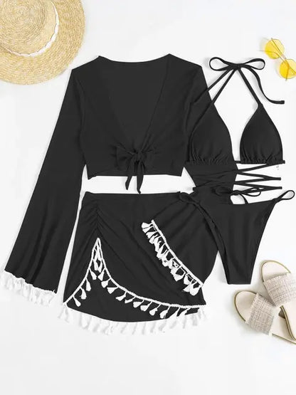 4 Pieces Lace Up Halter Triangle Swimwear