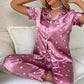 Women Satin Pajamas Silk Floral Printing Lapel Button Shirt With Trousers Pajama Set Nightwear Pyjama Sleepwear Pijama Mujer