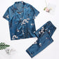 Women Satin Pajamas Silk Floral Printing Lapel Button Shirt With Trousers Pajama Set Nightwear Pyjama Sleepwear Pijama Mujer