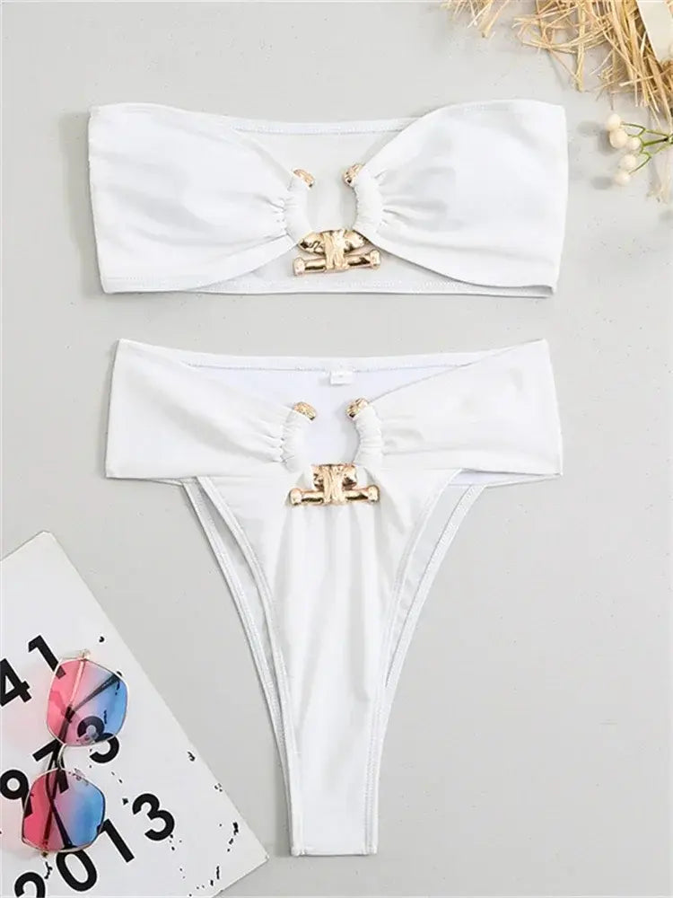 Luxury Metal Designer High Waist Swimsuit