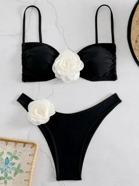 Floral Bikinis Drawstring Swimwear