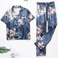 Women Satin Pajamas Silk Floral Printing Lapel Button Shirt With Trousers Pajama Set Nightwear Pyjama Sleepwear Pijama Mujer