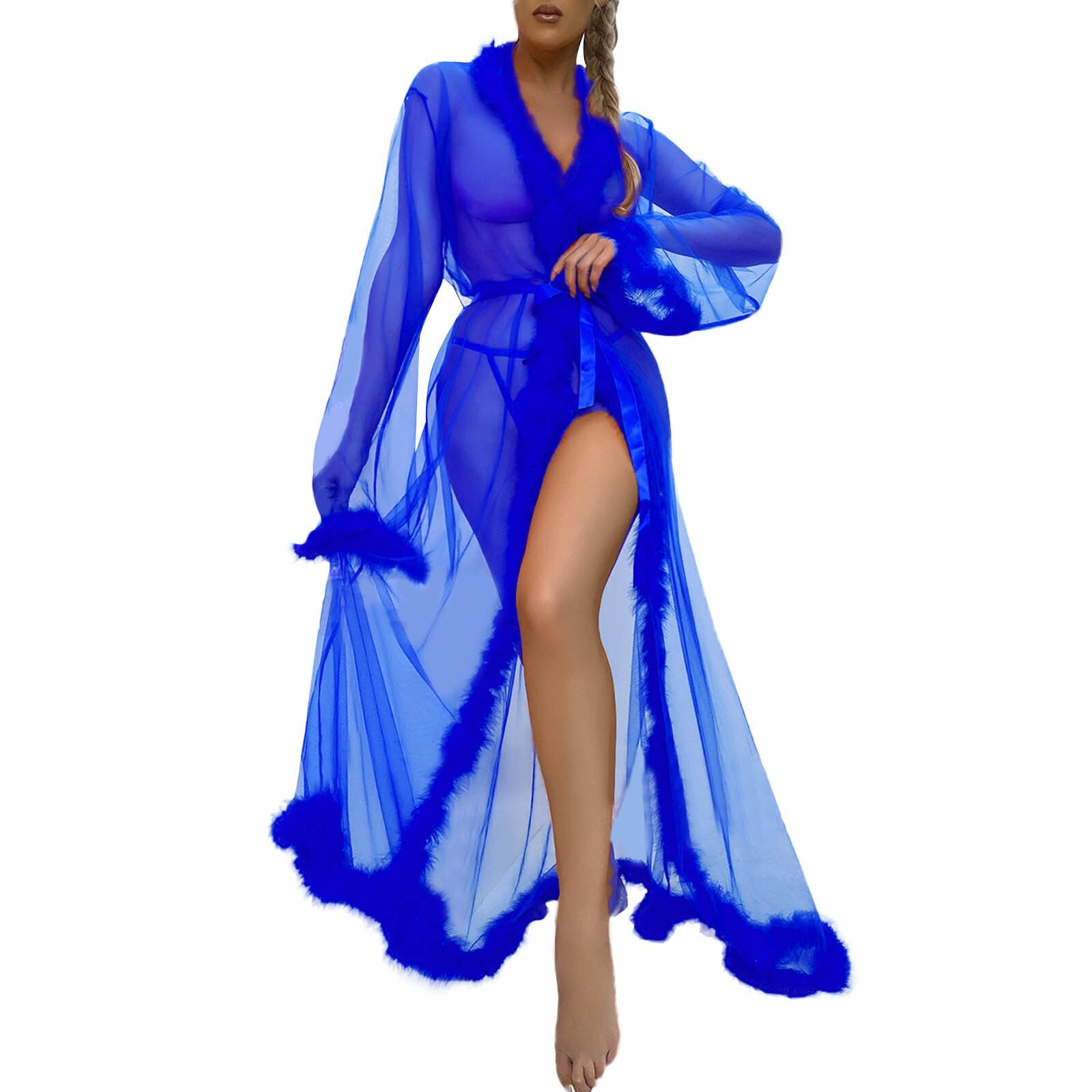 Mesh Sheer Long Kimono Robe - Qetesh Lingerie