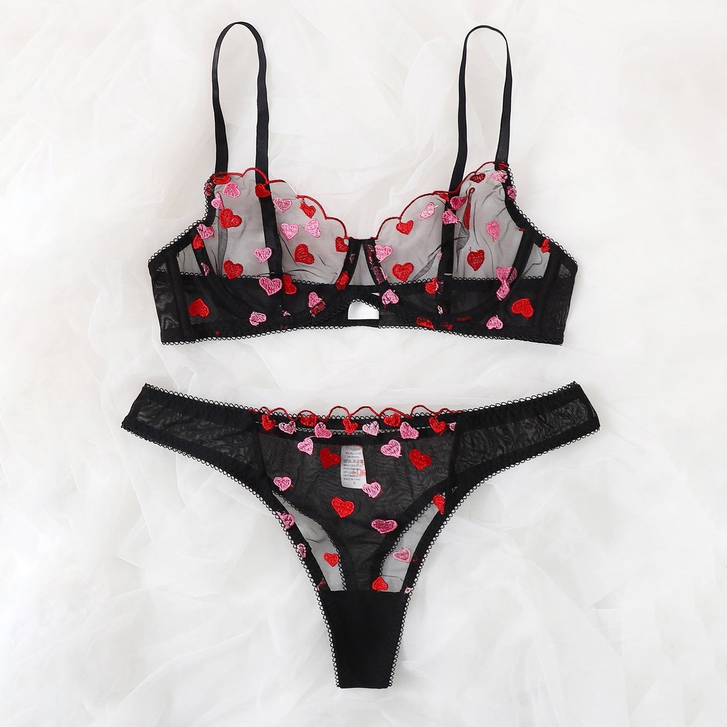 Love Embroidery Bra And Panty Set - Qetesh Lingerie