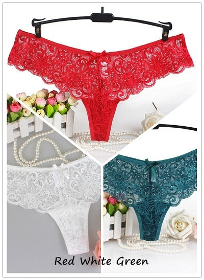 Set of 3 Sexy Lace Thongs G-Strings Low-Rise Panties - Qetesh Lingerie