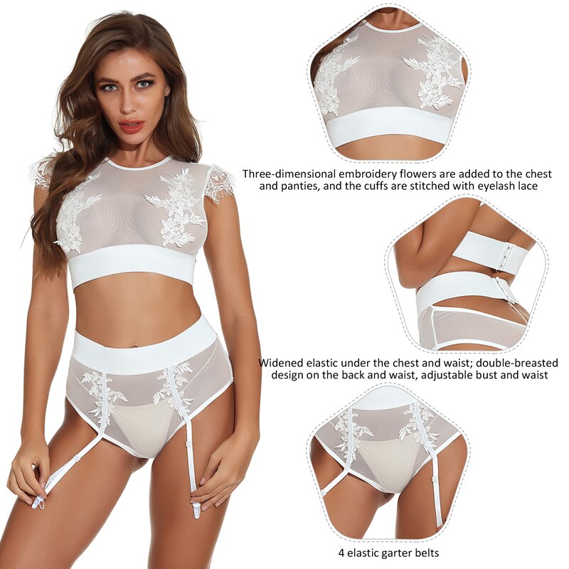 Transparent Thong Garter Set - Qetesh Lingerie