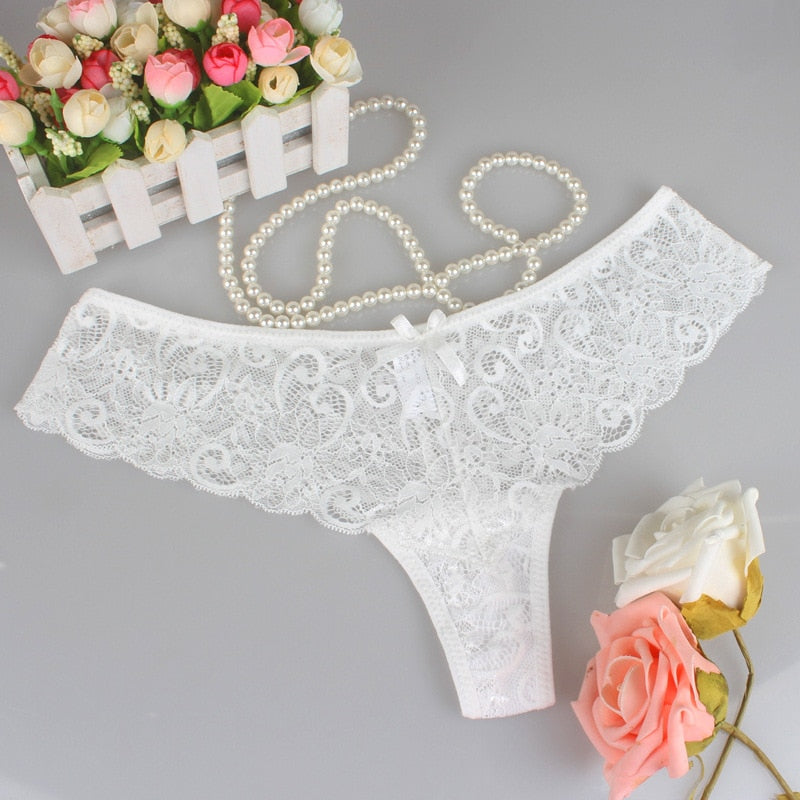 Set of 3 Sexy Lace Thongs G-Strings Low-Rise Panties - Qetesh Lingerie