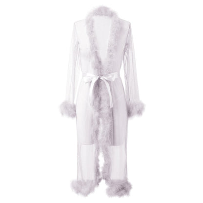 Mesh Sheer Long Kimono Robe - Qetesh Lingerie