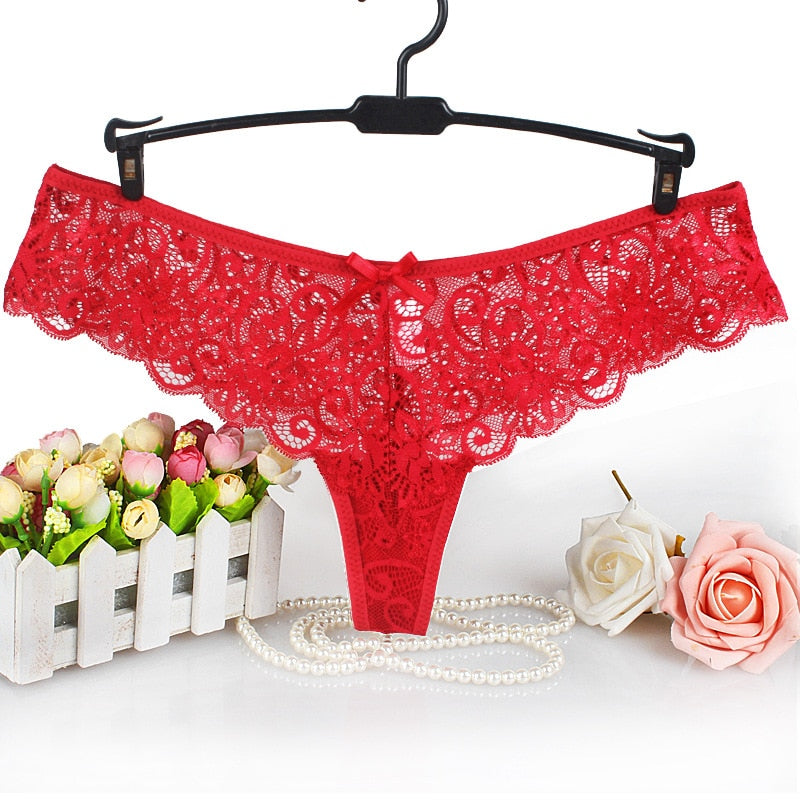 Set of 3 Sexy Lace Thongs G-Strings Low-Rise Panties - Qetesh Lingerie