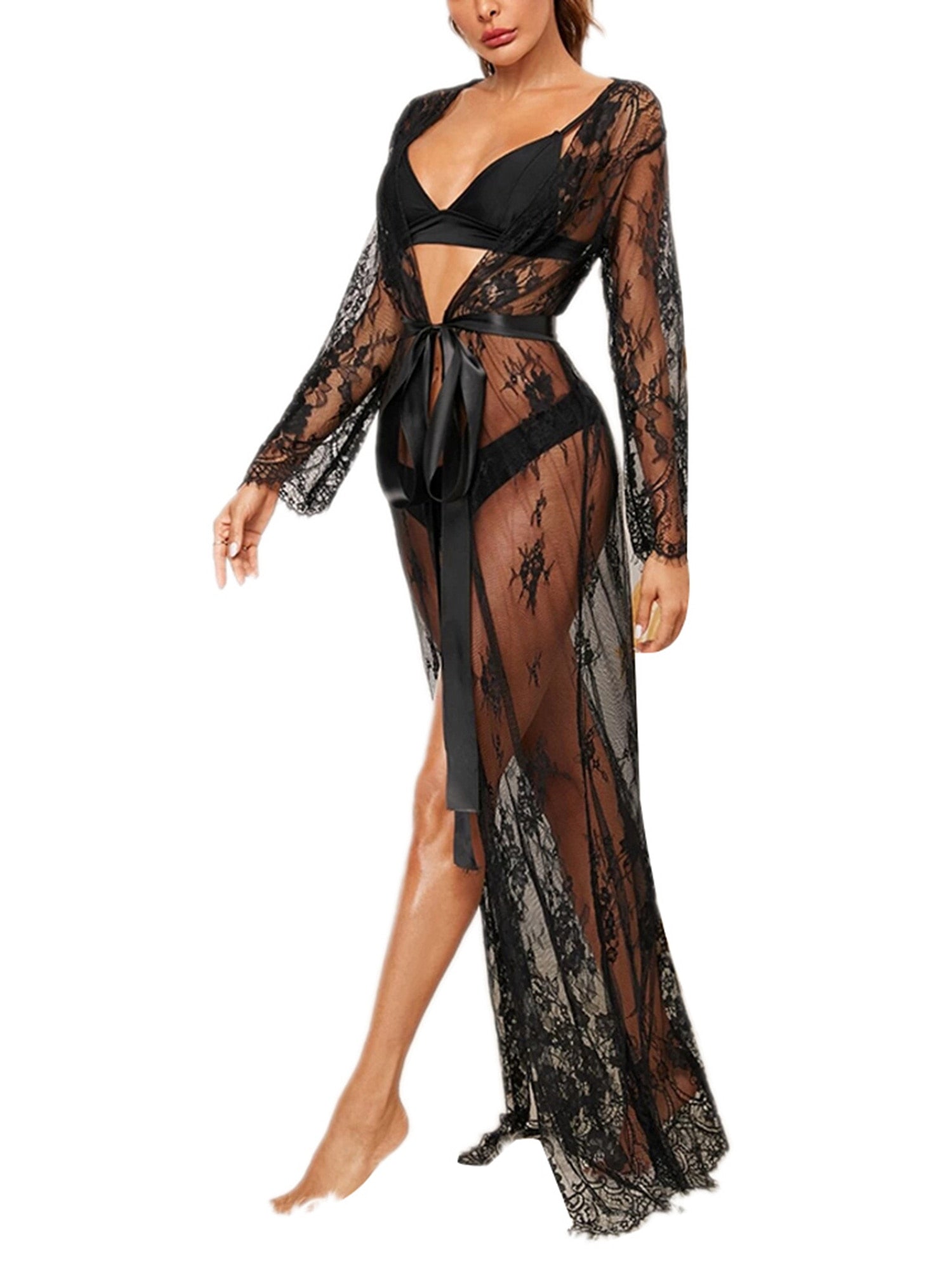 Lace Robe Satin Silk - Qetesh Lingerie