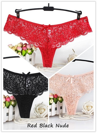 Set of 3 Sexy Lace Thongs G-Strings Low-Rise Panties - Qetesh Lingerie