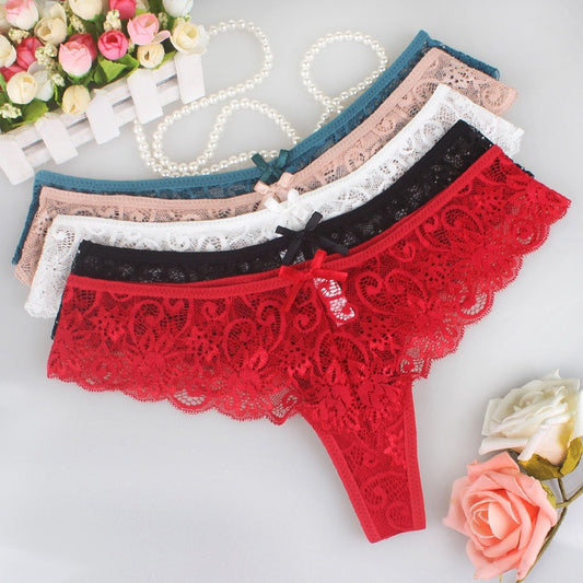 Set of 3 Sexy Lace Thongs G-Strings Low-Rise Panties - Qetesh Lingerie