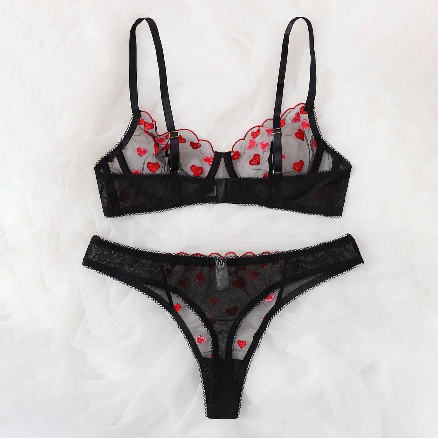 Love Embroidery Bra And Panty Set - Qetesh Lingerie