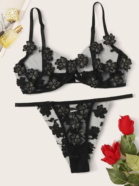 Embroidered Flower Sweet Mesh U