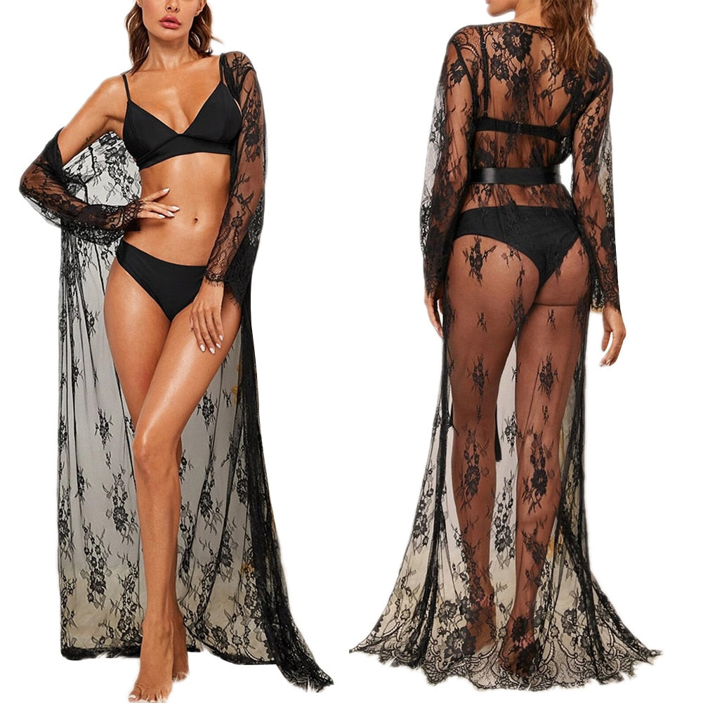 Lace Robe Satin Silk - Qetesh Lingerie