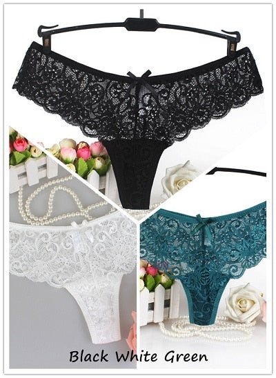 Set of 3 Sexy Lace Thongs G-Strings Low-Rise Panties - Qetesh Lingerie