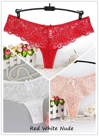 Set of 3 Sexy Lace Thongs G-Strings Low-Rise Panties - Qetesh Lingerie